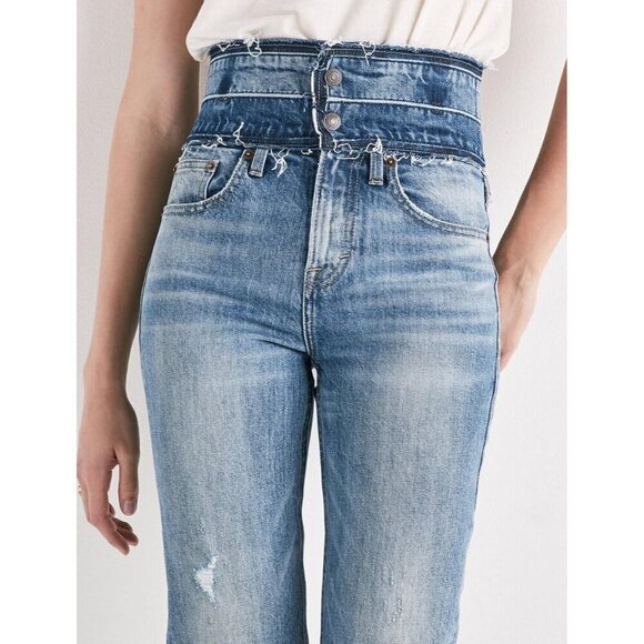 Lucky Remade Pins Stacked Waist Jeans Size 26 US 2 Blue Cropped High Rise Frayed - Picture 9 of 12